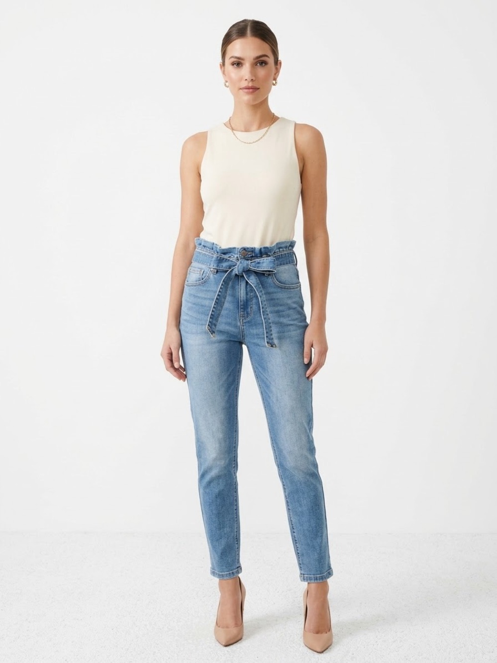 Cello Paperbag Waist Jeans Size 3 | High Rise Belted Mom Jeans